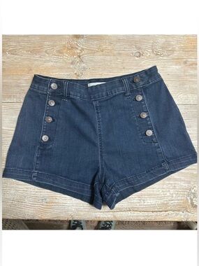 High-Waist Navy Denim Jeans Button-Front Women’s Sailor Shorts Nautical Sz 9/29